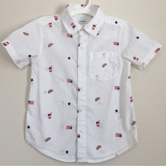 Carter's little boys white button up short sleeve shirt XS/4-5 - Picture 1 of 12